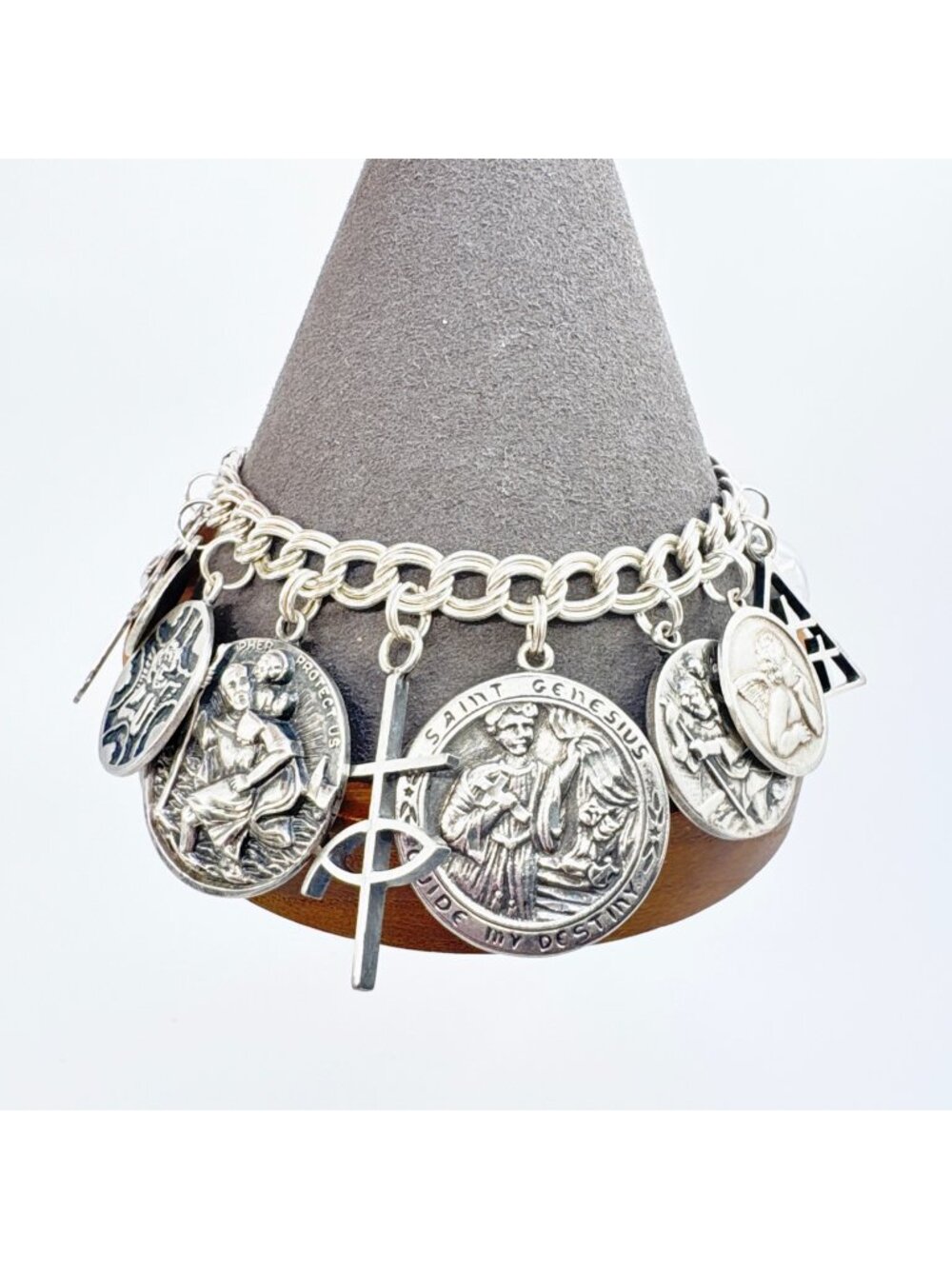 Saints & Cross Sterling Silver 925 Heavy Charm Bracelet Size 7.75" Length